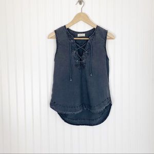 BELLA DAHL Womens Size XS Gray Lace-Up Sleeveless Top Blouse anthropologie